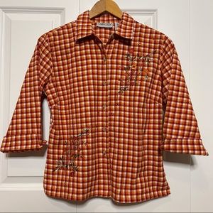 VTG 90s Cabin Creek Plaid Embroidered Shirt Women's Size Petite Small